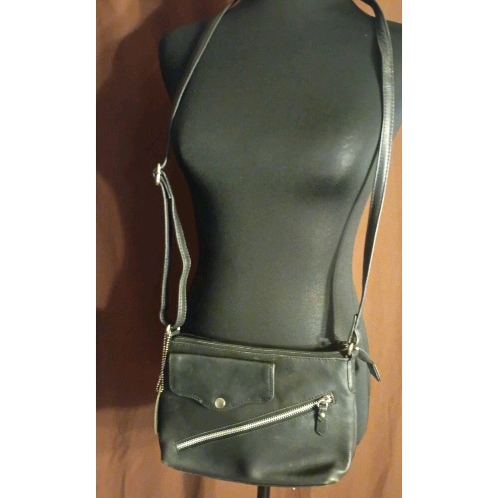 Bueno of California Gal Tuscany Top Zip Crossbody Black Genuine Leather